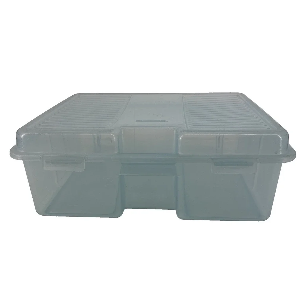 Rubbermaid Keeper Clear Blue Plastic Snap Case Hinged Storage Container 2283